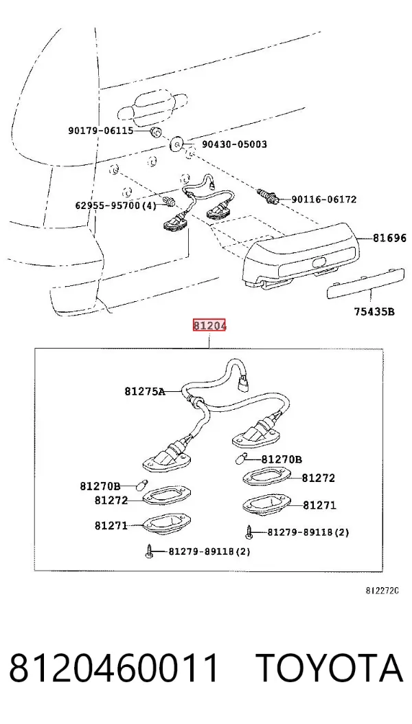 Lanterna da luz de fundo de matrícula traseira 8120460011 Toyota
