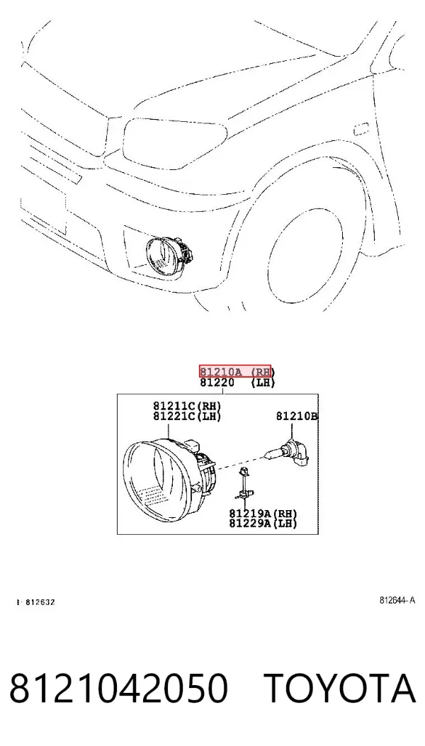 Luzes de nevoeiro direitas 8121042050 Toyota