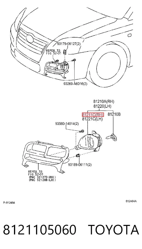 Luzes de nevoeiro direitas 8121105060 Toyota