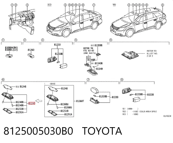 Quebra-luz traseiro de iluminação de salão (de cabina) 8125005030B0 Toyota