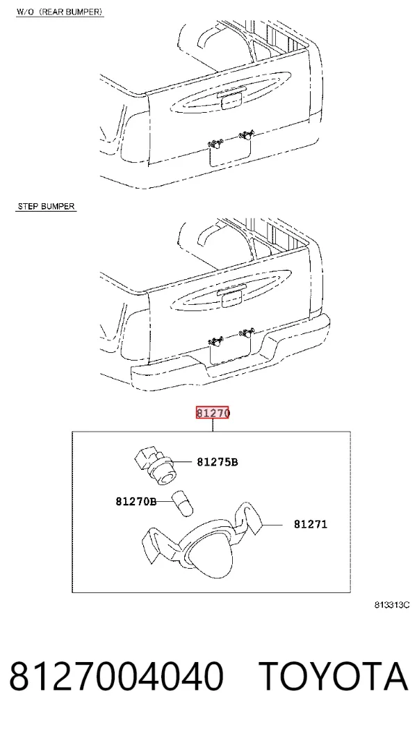 Lanterna da luz de fundo de matrícula traseira 8127004040 Toyota
