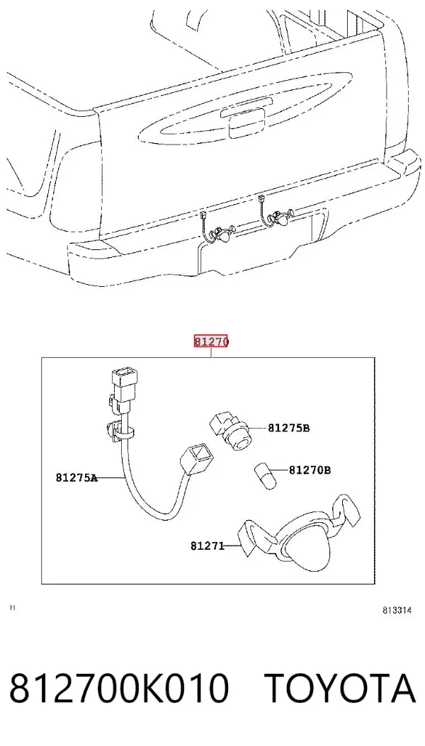 Lanterna da luz de fundo de matrícula traseira 812700K010 Toyota