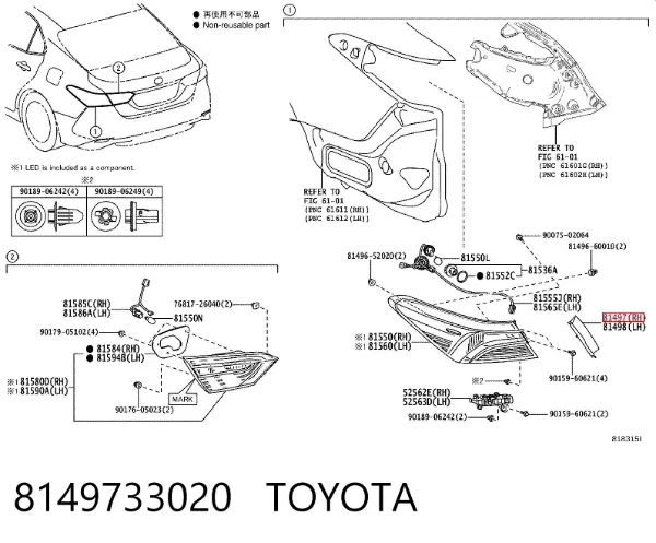 Placa sobreposta da luz traseira 8149733020 Toyota