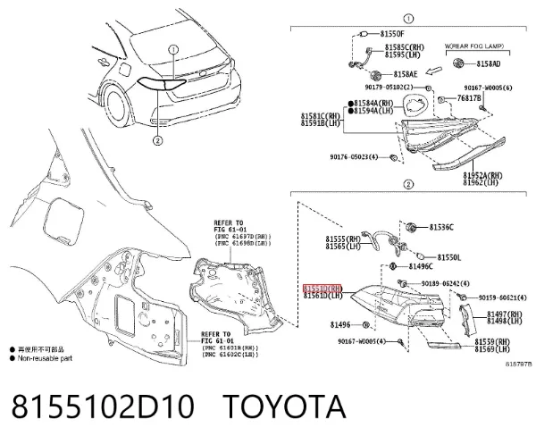 Lanterna traseira direita externa 8155102D10 Toyota