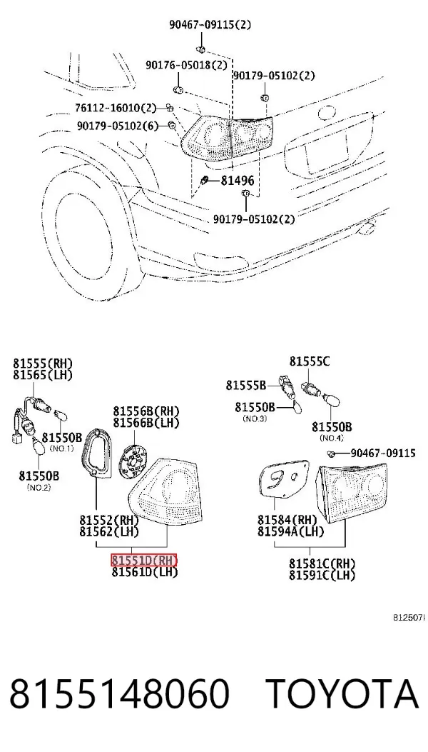 Lanterna traseira direita externa 8155148060 Toyota