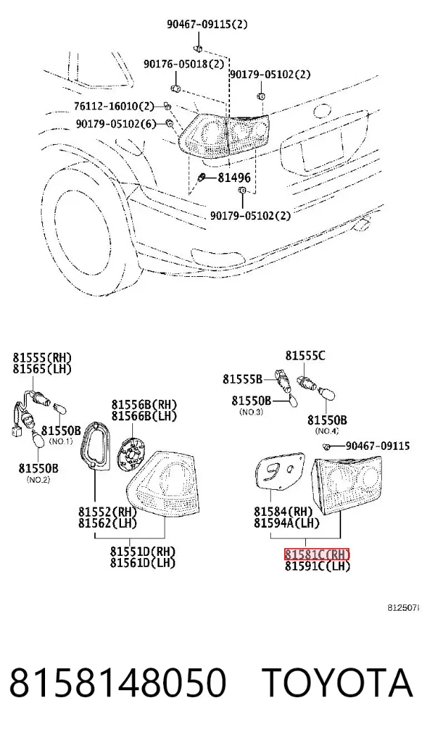 Lanterna traseira direita interna 8158148050 Toyota