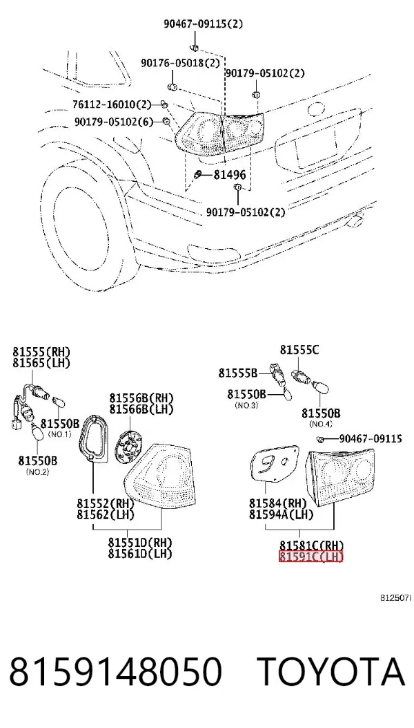 Lanterna traseira esquerda interna 8159148050 Toyota