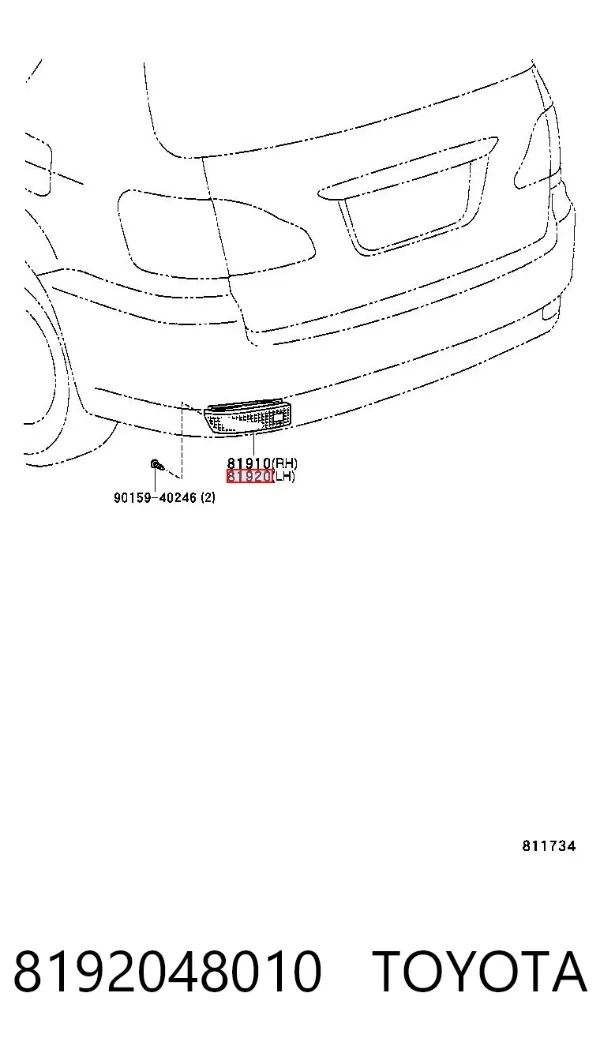 Retrorrefletor (refletor) do pára-choque traseiro esquerdo 8192048010 Toyota