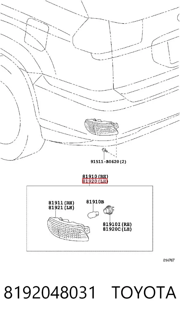 Lanterna do pára-choque traseiro esquerdo 8192048031 Toyota