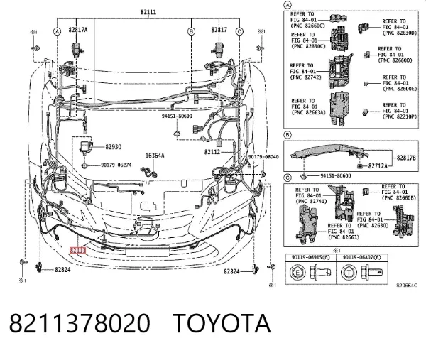 Cabo (fio) de sensor de estacionamento do pára-choque dianteiro 8211378020 Toyota