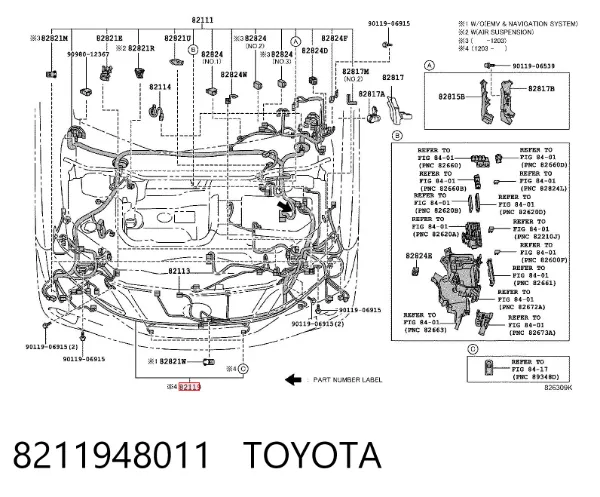 Cabo (fio) de sensor de estacionamento do pára-choque dianteiro 8211948011 Toyota