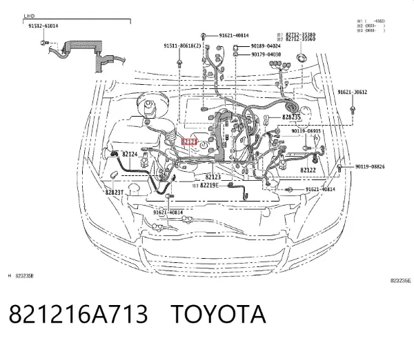 Fios isolados da seção de motor 821216A713 Toyota