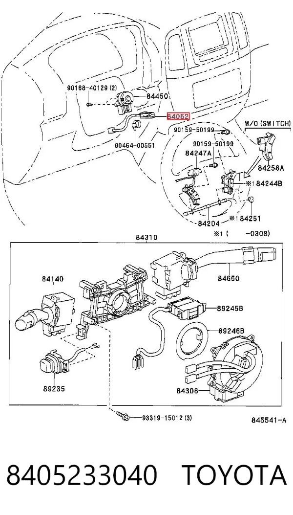 Interruptor de fim de carreira de fecho de ignição 8405233040 Toyota