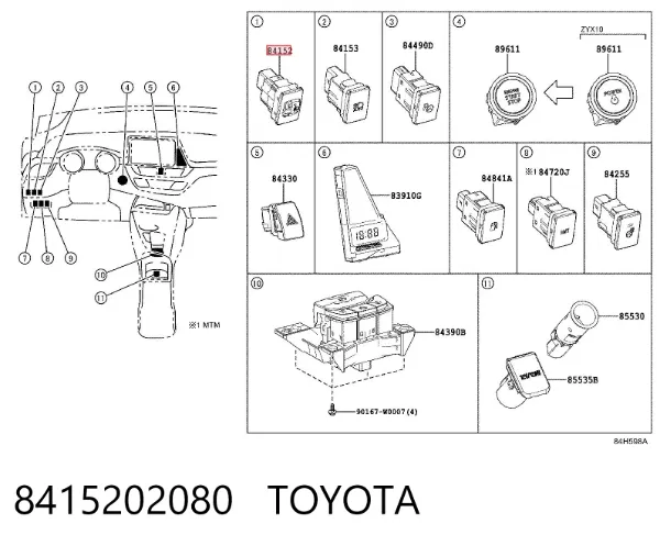 Botão (regulador) de corretor das luzes 8415202080 Toyota