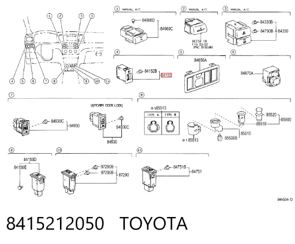 Botão (regulador) de corretor das luzes 8415212050 Toyota