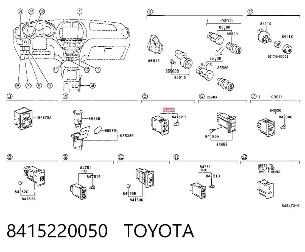 Botão (regulador) de corretor das luzes 8415220050 Toyota