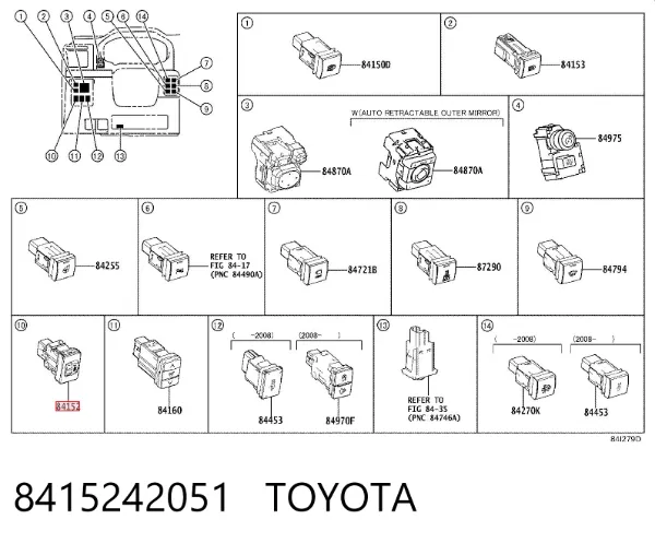 Botão (regulador) de corretor das luzes 8415242051 Toyota