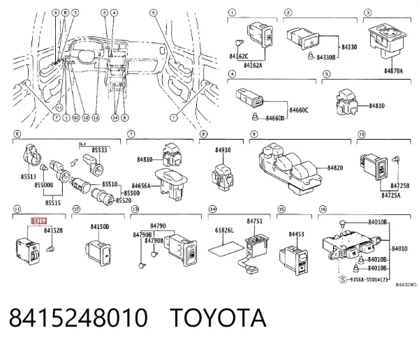 Botão (regulador) de corretor das luzes 8415248010 Toyota