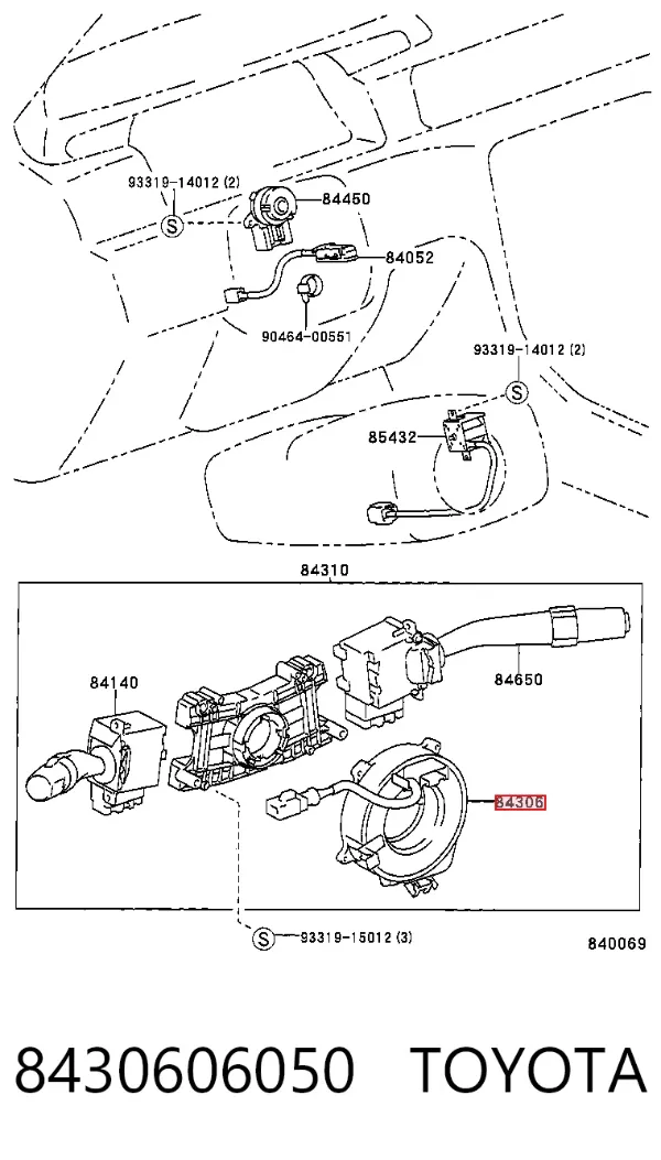 Anel AIRBAG de contato, cabo plano do volante 8430606050 Toyota