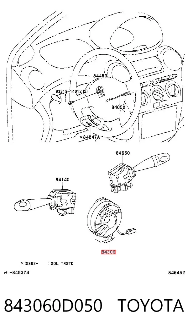 Anel AIRBAG de contato, cabo plano do volante 843060D050 Toyota