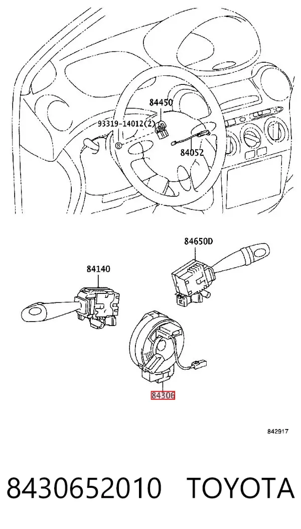 Anel AIRBAG de contato, cabo plano do volante 8430652010 Toyota