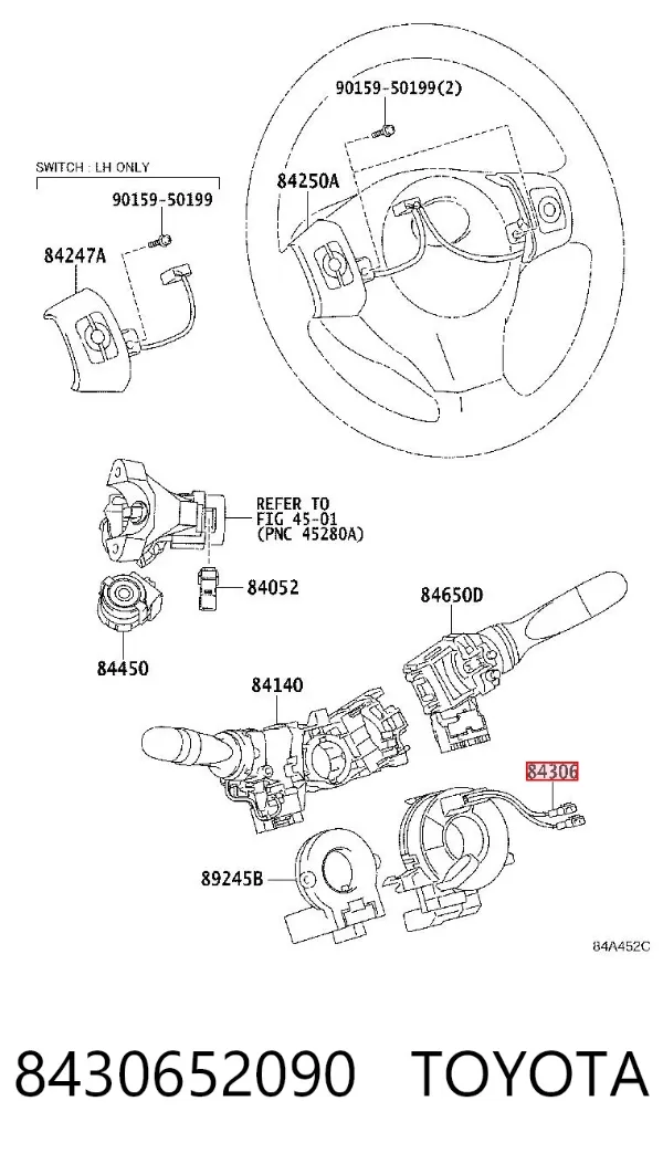 Anel AIRBAG de contato, cabo plano do volante 8430652090 Toyota