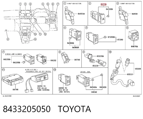 Botão de ativação do sinal de emergência 8433205050 Toyota