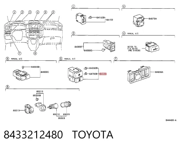 Botão de ativação do sinal de emergência 8433212480 Toyota