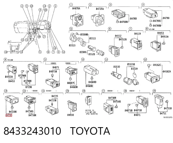Botão de ativação do sinal de emergência Toyota Land Cruiser 90