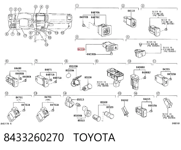 Botão de ativação do sinal de emergência 8433260270 Toyota
