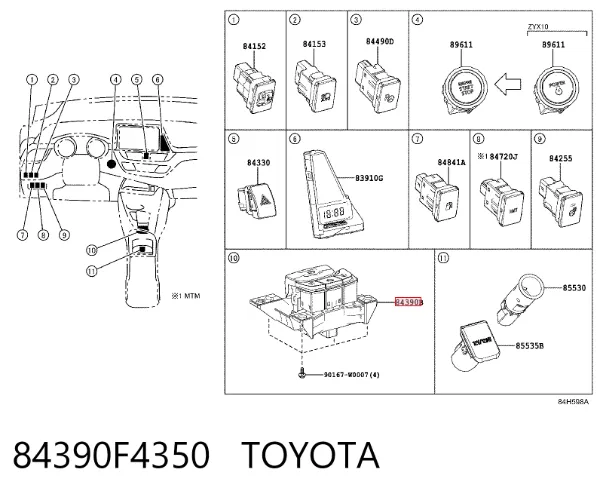 Tecla do freio de estacionamento eletromecânico 84390F4350 Toyota