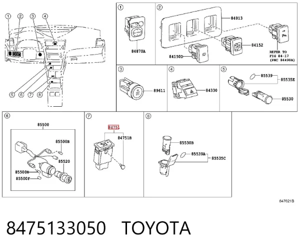 Botão de ativação de aquecimento do assento 8475133050 Toyota