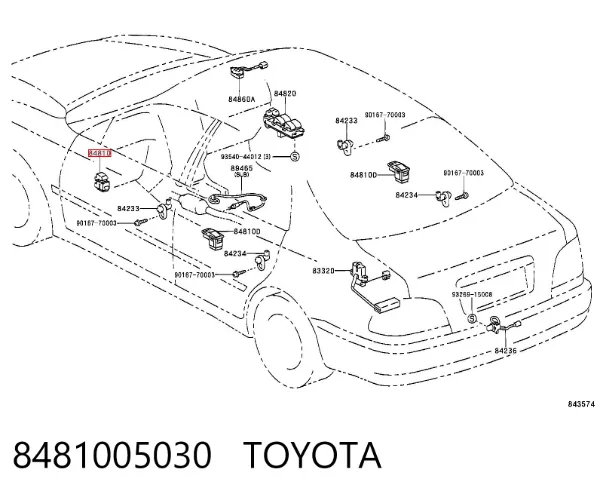 Botão dianteiro direito de ativação de motor de acionamento de vidro 8481005030 Toyota