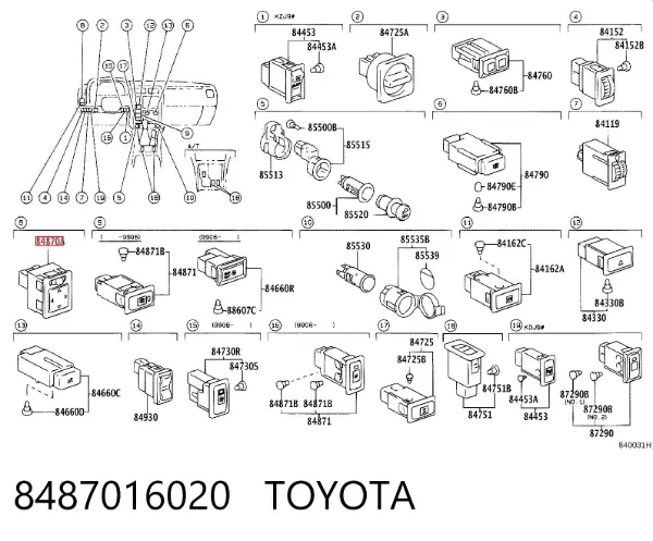 Unidade de controlo dos espelhos de retrovisão, na porta 8487016020 Toyota