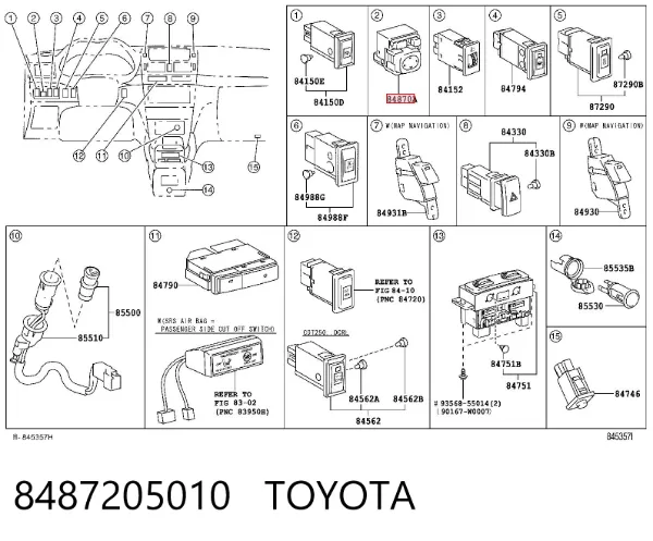 Unidade de controlo dos espelhos de retrovisão, na porta 8487205010 Toyota