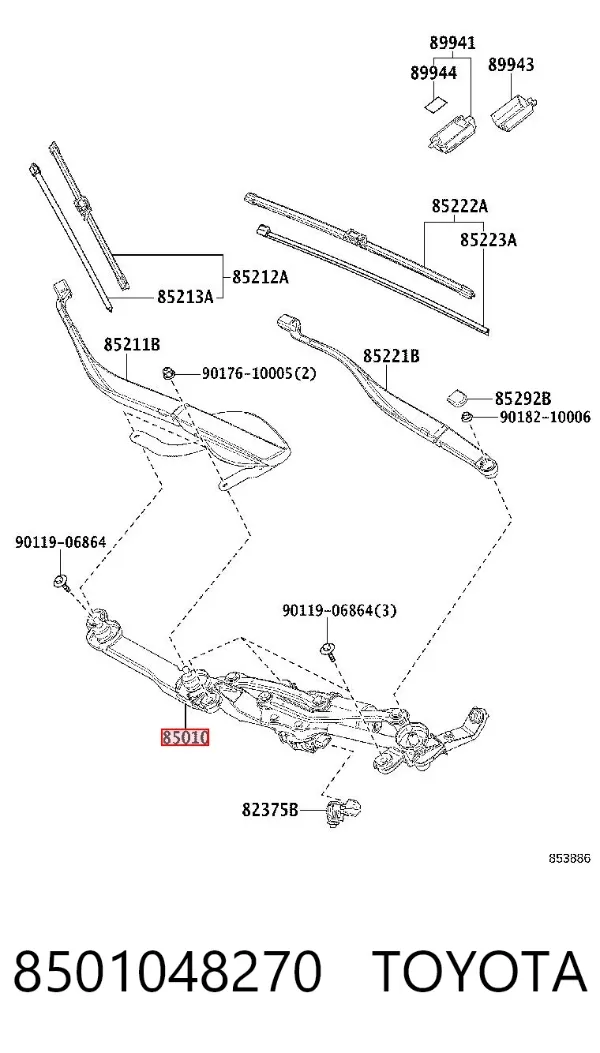 Trapézio de limpador pára-brisas 8501048270 Toyota