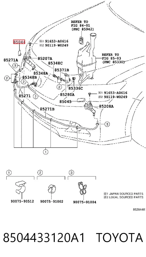 Injetor de fluido para lavador da luz dianteira 8504433120A1 Toyota