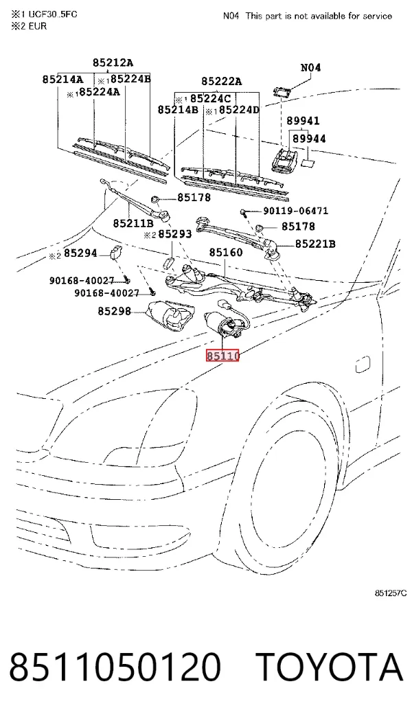 Motor de limpador pára-brisas do pára-brisas Lexus LS UCF30