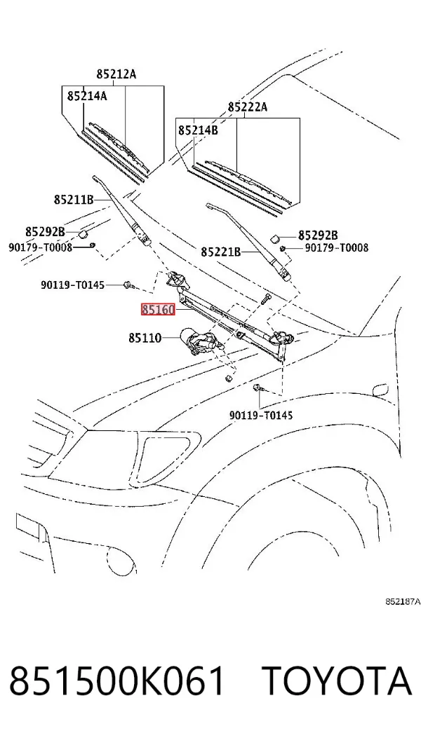 Trapézio de limpador pára-brisas Toyota Hilux KUN25
