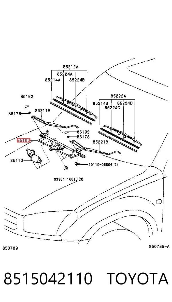 Trapézio de limpador pára-brisas 8515042110 Toyota