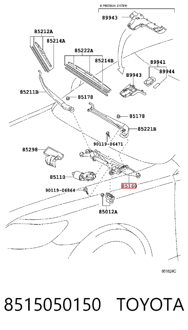 Trapézio de limpador pára-brisas 8515050150 Toyota