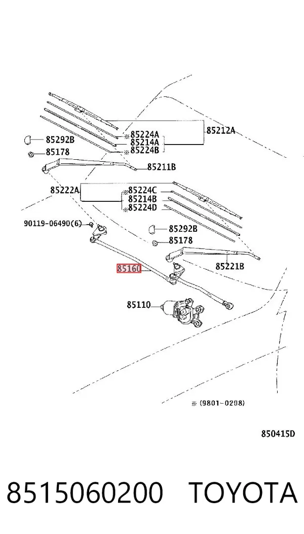 Trapézio de limpador pára-brisas 8515060200 Toyota