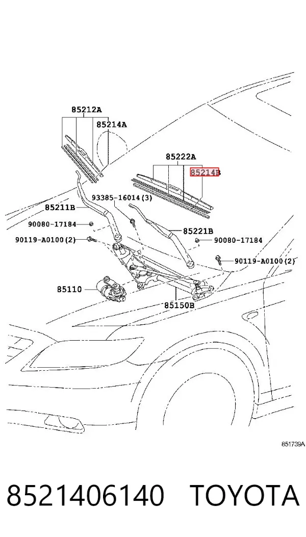 Elástico da escova de limpador pára-brisas de condutor 8521406140 Toyota