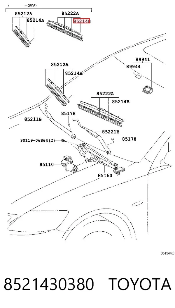 Elástico da escova de limpador pára-brisas de condutor 8521430380 Toyota