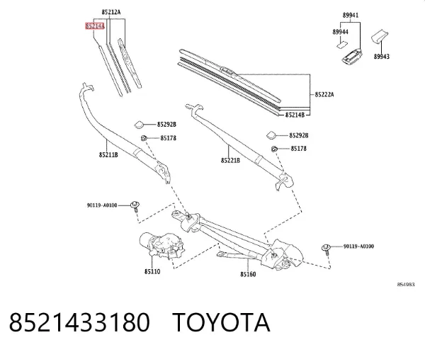 Elástico da escova de limpador pára-brisas de passageiro 8521433180 Toyota