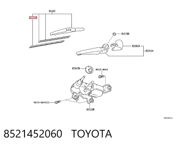 Elástico da escova de limpador pára-brisas de vidro traseiro 8521452060 Toyota