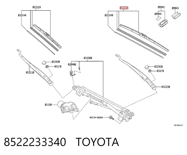 Limpa-pára-brisas do pára-brisas de condutor 8522233340 Toyota