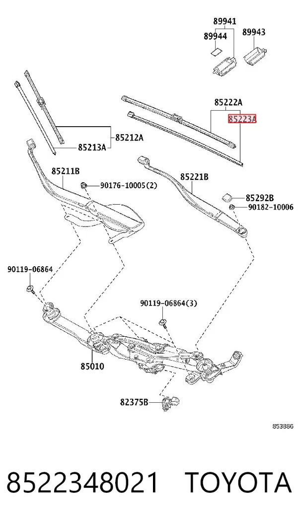 Elástico da escova de limpador pára-brisas de condutor 8522348021 Toyota