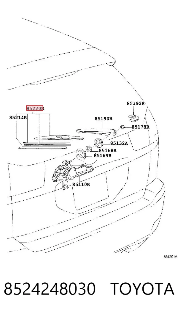 Limpa-pára-brisas de vidro traseiro 8524248030 Toyota