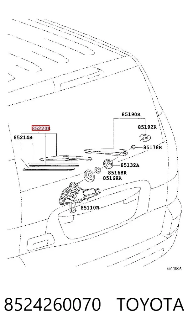 Limpa-pára-brisas de vidro traseiro 8524260070 Toyota